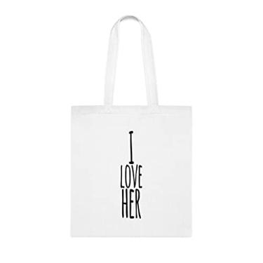 Imagem de Sacola I Love Her (Eu amo ela, presente divertido, bolsa de ombro, bolsas reutilizáveis, cesta de Natal de aniversário, ideia de presente, Branco