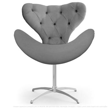 Imagem de Cadeira Com Capitonê Decorativa Poltrona Egg Cinza Com Base Giratória