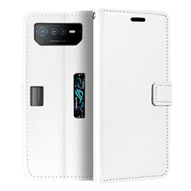 Imagem de Shantime Capa para Asus ROG Phone 6D Ultimate, capa flip magnética de couro PU premium com suporte para cartão e suporte para telefone Asus ROG 6D Ultimate (6,8 polegadas), branco