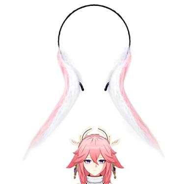 Imagem de Genshin Impact Yae Miko, orelhas de animal raposa coelho, acessórios de impacto Genshin, faixa de orelha de coelho Lolita para Halloween e cosplay Yae Miko