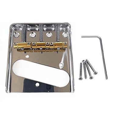 Imagem de Jiayouy Conjunto de ponte cromada com 3 selas de latão para peças de reposição de guitarra elétrica vintage Fender Telecaster Tele