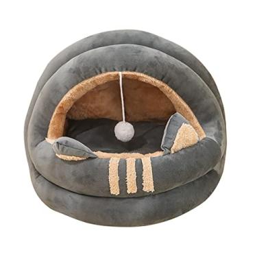 Imagem de Cama de gato para gatos internos Casas de gatos, cama de cachorro pequeno barraca de gato cabana gato gato caverna forma de casa camas de barraca de cachorro ao ar livre cama de dormir para gatos e cães pequenos, cinza, G