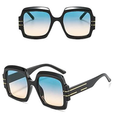 Imagem de Óculos de Sol Quadrado Feminino Luxo Moda Moda Grande Moldura Vintage Óculos de Sol Populares Tons Brancos UV400, C6 Chá Azul Preto, Tamanho Único