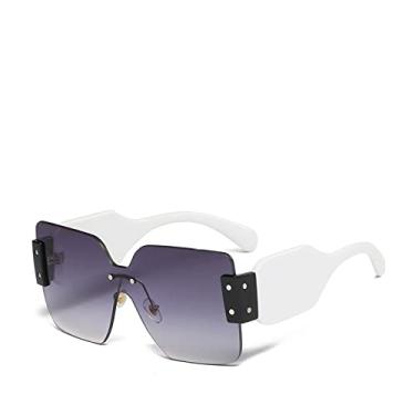 Imagem de Óculos de sol grandes sem aro quadrado retrô feminino designer de luxo lente gradiente de uma peça óculos de sol elegantes femininos, cinza branco, tamanho único