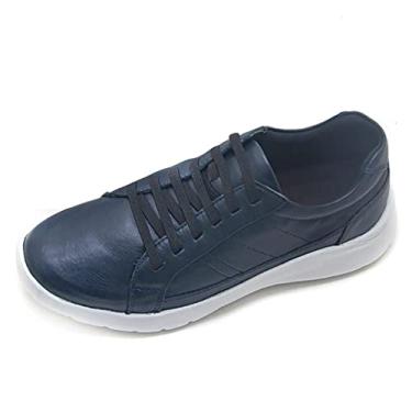 Imagem de Sapatênis Masculino Pierrô calce fácil couro legítimo cor azul extremo conforto Tamanho:41;Gênero:Masculino;Cor:Azul