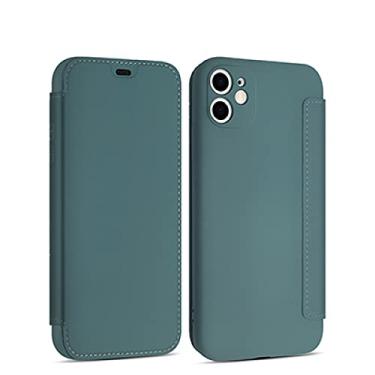 Imagem de Capa de silicone líquido de couro flip para iphone 12 13 11 Pro Max X XR XS 14 8 7 Plus SE 2020 Capa de cartão de proteção de lente, verde escuro, para iPhone 13Mini