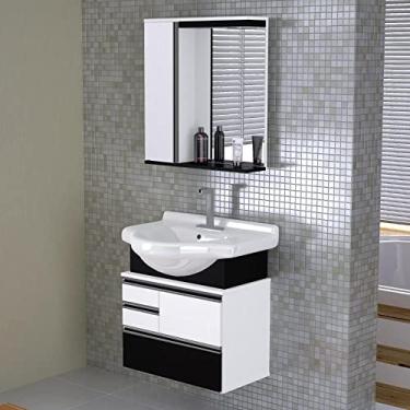 Imagem de Conjunto de Banheiro Gabinete Suspenso 3 Gavetas com Espelheira Cuba de Louça com Válvula AJ Rorato Textura preta