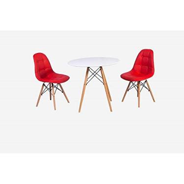 Imagem de Conjunto Mesa Eiffel Branca 120cm + 2 Cadeiras Dkr Charles Eames Wood Estofada Botonê - Vermelha