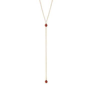 Imagem de Colar Gravatinha Rommanel Banhado A Ouro 18K Fio Grumet Com Cristais Gotas Vermelhos 531755