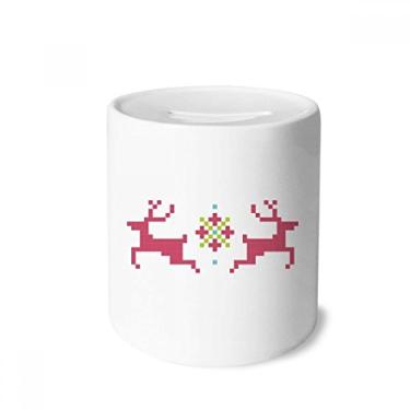 Imagem de DIYthinker Caixa de dinheiro de cervo de Natal com pixel de neve, porta-moedas de cerâmica, presente de cofrinho