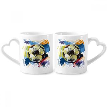 Imagem de Conjunto de canecas de porcelana para casal de esportes de futebol de futebol com alça de coração