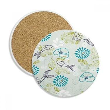 Imagem de Caneca de porta-copos com flor de folhas de peixe azul com proteção de mesa pedra absorvente