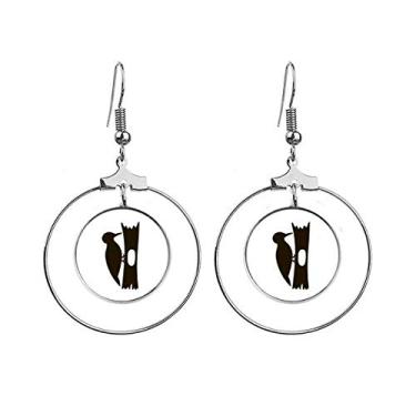 Imagem de Brincos pretos Woodpecer Animal Rettrayal Brincos Pendentes Argola Joias Círculo Drop