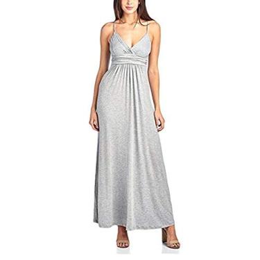 Imagem de Bigfanshu Roupa íntima feminina plus size 2019 cor sólida cintura alta Sling vestido costas vazadas cinza claro