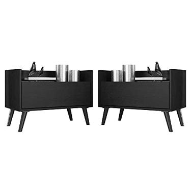 Imagem de Kit c/ 2 Mesas de Cabeceira 80 cm c/Pés Retrô Multimóveis Preta