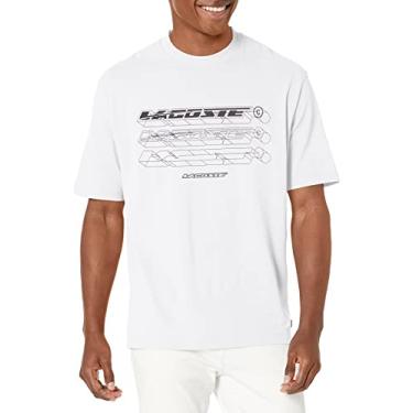 Imagem de Lacoste Camiseta masculina de manga curta com estampa piquê descontraída da Contemporary Collection, branca, 2GG, Branco, XXG