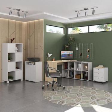 Imagem de Conjunto Home Office Completo Escrivaninha Em L Nero, Armário, Balcão