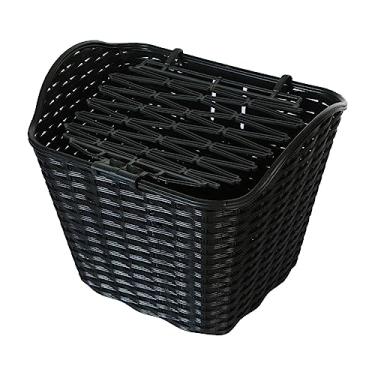 Imagem de UGPLM Cesta frontal de bicicleta Cesta de bicicleta com capa destacável Imitação de Estilo retrô Cesta de guidão frontal de bicicleta para acessórios, PRETO