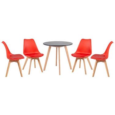 Imagem de Loft7, Mesa de jantar redonda 70 cm preto + 4 cadeiras Leda vermelho