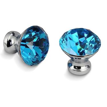 Imagem de Puxadores de armário de cozinha Design em forma de diamante Puxadores de vidro de cristal Puxadores de armário Puxadores de gaveta Ferragens para puxadores de móveis, turquesa