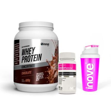 Imagem de Whey Protein 600G + Testofemme + Coqueteleira Rosa - Inove Nutrition