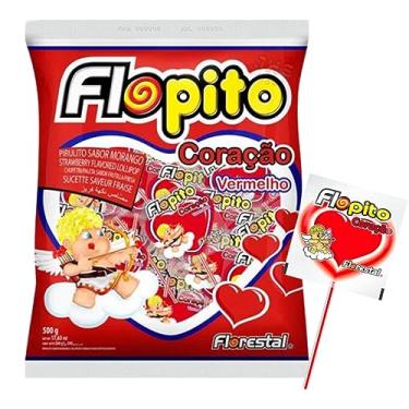Imagem de Pirulito Coração Flopito Morango C/50 500g Florestal