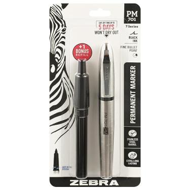 Imagem de Zebra Pen Marcador permanente de aço inoxidável PM-701, ponta fina e tinta preta, 120 horas, recarregável, 1 unidade, refil de bônus