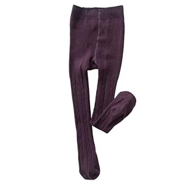 Imagem de CsgrFagr Meia-calça infantil para meninas e bebês meninas leggings quentes de tricô sem costura elástica preta feminina forrada com lã, Roxa, 2-3T