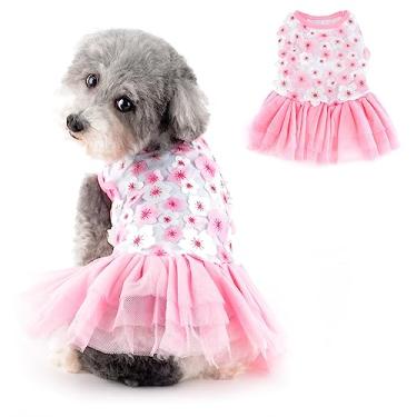Imagem de Ranphy Vestidos de princesa para cães pequenos menina verão floral filhote roupas roupa feminina gato tutu saia yorkie chihuahua, rosa, PP