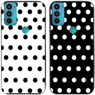 Imagem de 2 peças preto branco bolinhas impressas TPU gel silicone capa de telefone traseira para Motorola Moto todas as séries (Moto Edge 20)