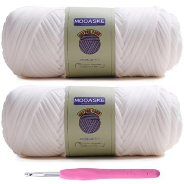 Imagem de Mooaske Pacote com 2 camisetas de crochê para fazer você mesmo tricô pano de crochê bolsa de bonecas - 400 g de fio grosso grosso para crochê com tecido elástico de mistura de poliéster-elastano