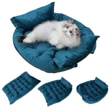 Imagem de Atablyn Cama de almofada redonda para gatos e cães, camas para animais de estimação de tecido durável super macio, cama de luxo lavável para gatos e cães (P-60 x 43 cm x 7,6 cm, azul-petróleo)