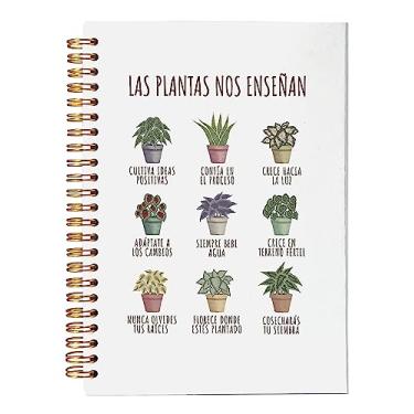 Imagem de VNWEK Caderno espiral de plantas em vaso espanhol "What Plants Teach Us" sobre saúde mental 14 x 21 cm, caderno espiral de capa dura forrado com psicologia, presentes de conscientização sobre saúde