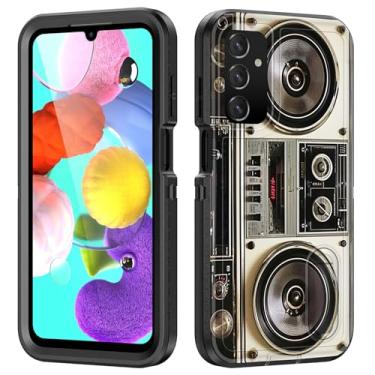 Imagem de BFUKVOU Capa para Galaxy A15 5G com suporte embutido, à prova de choque/poeira/queda, 3 camadas, capa protetora de grau militar para Samsung Galaxy A15 5G 6,5 polegadas 2024, Boombox vintage dos anos