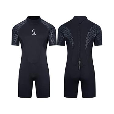 Imagem de Roupa de mergulho masculina de neoprene de 3 mm para mergulho de corpo inteiro com zíper nas costas para mergulho, canoa, pesca submarina, surf, snorkeling (masculino preto G)