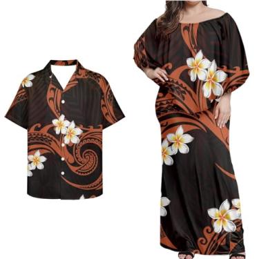 Imagem de Mornpassion Vestido polinésio feminino Puletasi Samoan manga morcego vestido havaiano camisa havaiana para casais plus size 2XS-7GG, Polinésio 08, GG