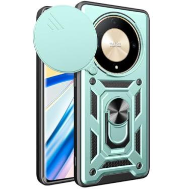 Imagem de Kainevy Capa para celular Honor Magic 6 Lite resistente com câmera para Honor Magic 6 Lite Capa à prova de choque com suporte de anel magnético preto estético legal (verde)