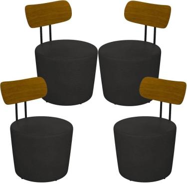 Imagem de Kit 04 Poltronas Base Fixa Luara M03 Couríssimo Preto