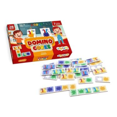 Imagem de Jogo domino cores 28 peças madeira educativo pedagógico