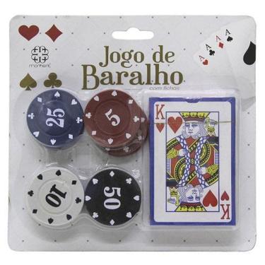 Imagem de Kit baralho para jogo de poker contendo 1 baralho 24 fichas