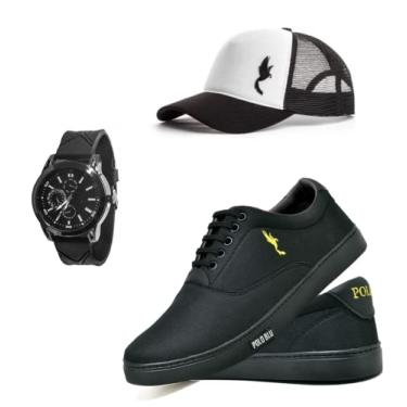Imagem de Sapatenis Masculino Confortavel Casual Kit Com Boné e Relogio Analogico (44, Preto)