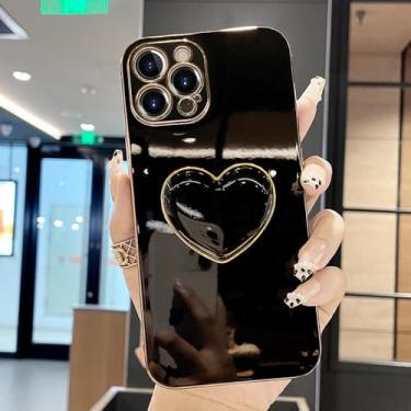 Imagem de Capa de telefone com suporte de coração revestido para Samsung Galaxy M62 M52 M53 M33 M23 M13 M14 5G M21 M31 M30S M11 M12 M01 M02 Capa de silicone macio, preta, para Samsung M14 5G