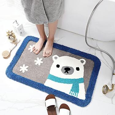 Imagem de jia cool Tapete felpudo de desenho animado - Tapete de banho com pés fofos Tapete de chuveiro macio e absorvente para banheiro, dormitório, sala de cozinha (urso polar de 45 x 80 cm)
