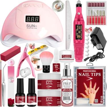 Imagem de Kit Unhas de Gel Lixadeira Elétrica Caneta 20.000 RPM Cabine Sun 5 LED UV 48w Digital (ROSA)