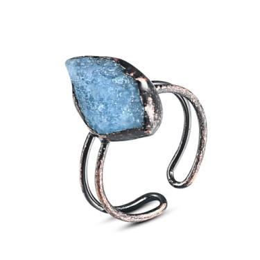 Imagem de Bigbabybig Anel de dedo mindinho de dedo pequeno de cristal natural turquesa com pedra do mês do mês de nascimento para mulheres, feito à mão, ajustável, exclusivo, delicado, moderno, festa, filha,