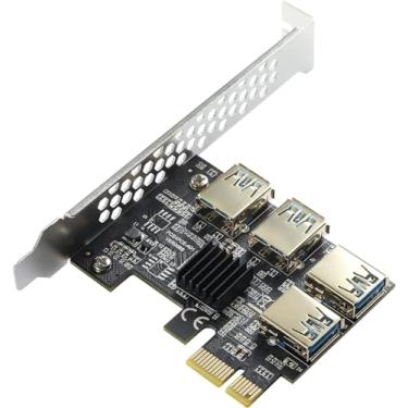 Imagem de YABOANG Placa Riser PCI-E de 1 a 4 compartimentos, adaptador USB 3.0 para mineração de Bitcoin, compatível com DOS, Linux, Windows XP, 7, 8, 10, 11, interface de hardware USB3.0 PCI