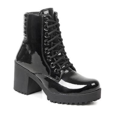 Imagem de Bota Coturno Feminino Tratorada Verniz Salto Quadrado Casual-Feminino