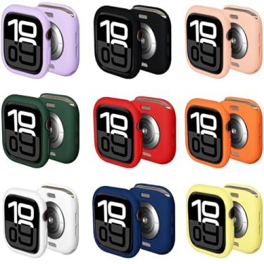 Imagem de Compatível com Apple Watch Series10 46 mm 42 mm capa protetora de silicone TPU à prova de choque amortecedor resistente a arranhões para mulheres e homens (pacote com 9, série 10 42 mm)