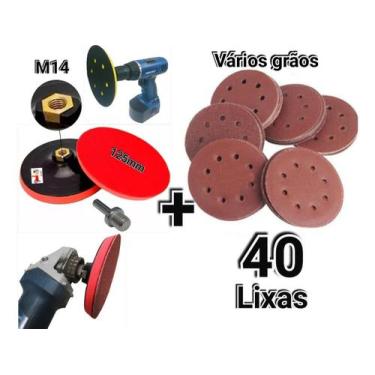 Imagem de Kit 40 disco de lixa para esmerilhadeira e furadeira com suporte 125mm