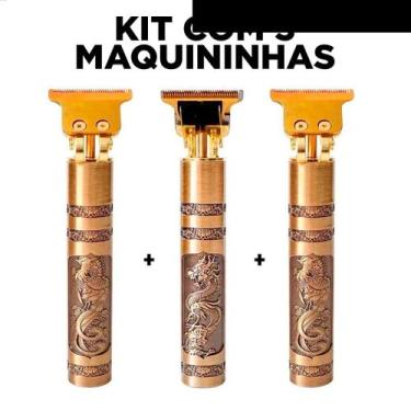 Imagem de Kit com 3 Aparadores De Pelo Vintage Profissional Dourado 110v/220v - 